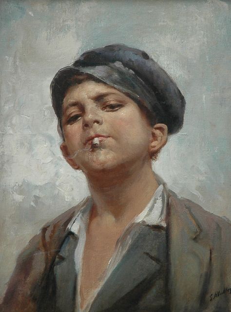 Theodora Elisabeth Wolterbeek Muller | Rokende belhamel, olieverf op doek, 39,5 x 29,0 cm, gesigneerd r.o.
