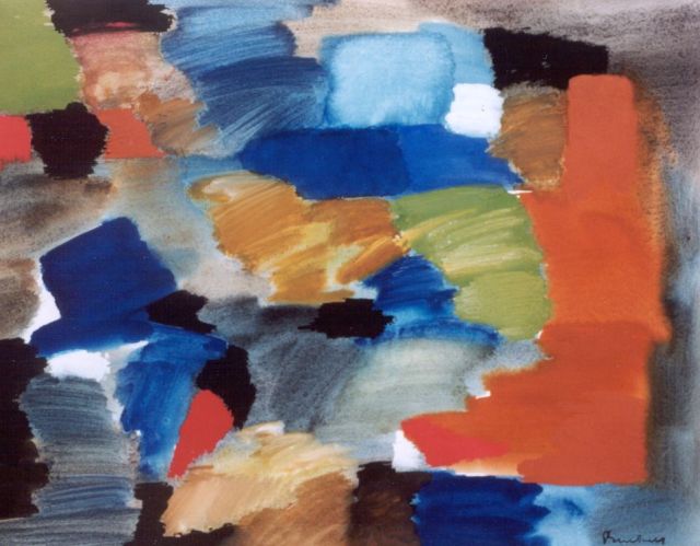 Dolf Breetvelt | Compositie met rood, gouache op papier, 51,0 x 64,4 cm, gesigneerd r.o.