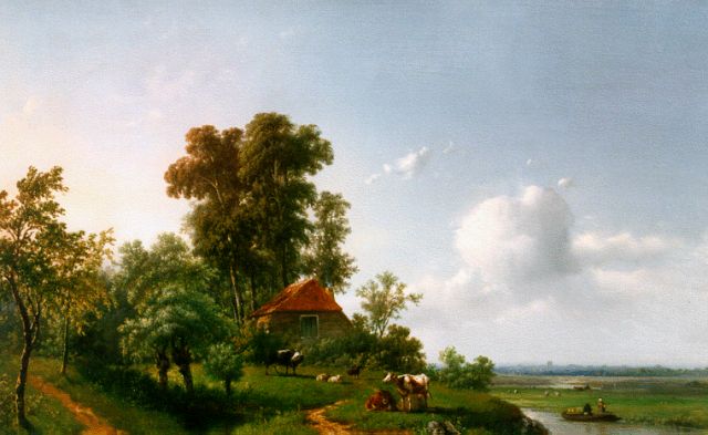 Adriaan Vrolijk | Zomers boerenlandschap met beekje, olieverf op paneel, 47,9 x 67,4 cm, gesigneerd l.o.
