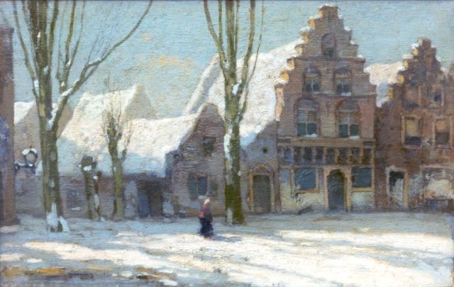 Ype Wenning | Franeker in de sneeuw, olieverf op doek, 23,2 x 35,9 cm, gesigneerd l.o. en gedateerd '15