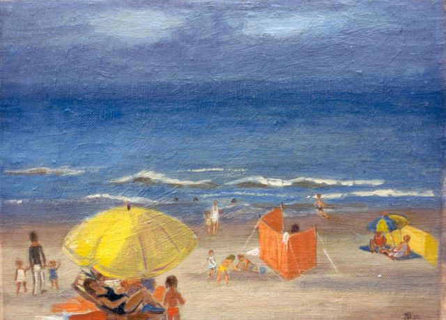 Anna Borst Pauwels | Zonnige stranddag, olieverf op doek op paneel, 20,8 x 27,7 cm, gesigneerd r.o. mon en gedateerd '74