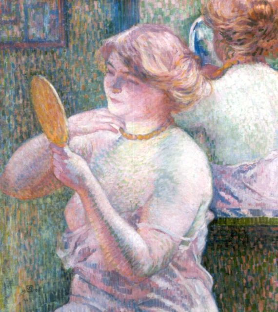 Theo van Rysselberghe | Femme devant une glace, olieverf op doek, 72,8 x 60,0 cm, gesigneerd l.o. monogram en gedateerd 1905