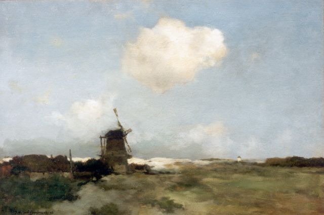 Jan Hendrik Weissenbruch | Molen aan de duinrand, olieverf op paneel, 42,4 x 62,0 cm, gesigneerd l.o. en gedateerd '96