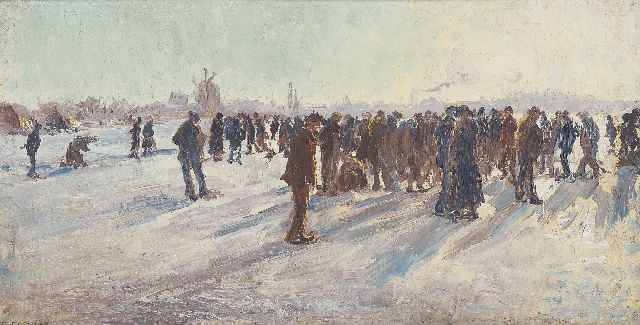 Ko Cossaar | Schaatsfestijn, olieverf op doek op schildersboard, 25,0 x 46,8 cm, gesigneerd l.o.