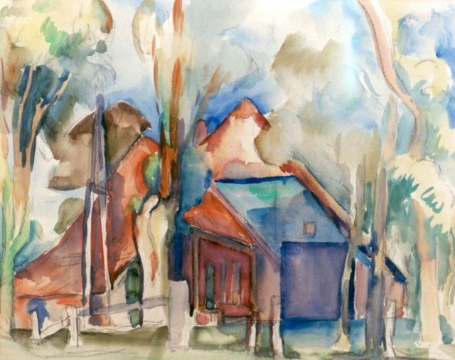 Matthieu Wiegman | Boerenerf, zwart krijt en aquarel op papier, 28,0 x 34,8 cm, gesigneerd r.o.