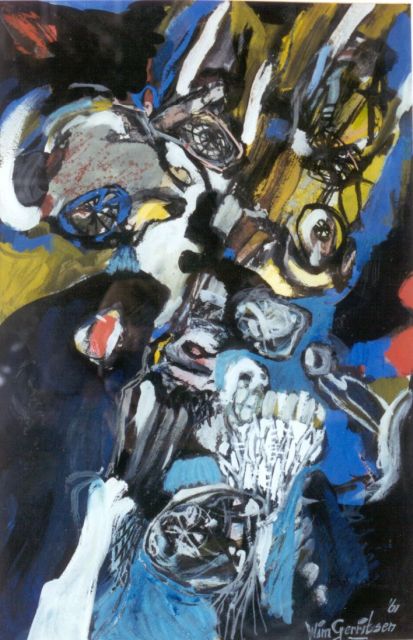 Wim Gerritsen | Compositie, gouache op papier, 87,0 x 56,0 cm, gesigneerd r.o. en gedateerd '61