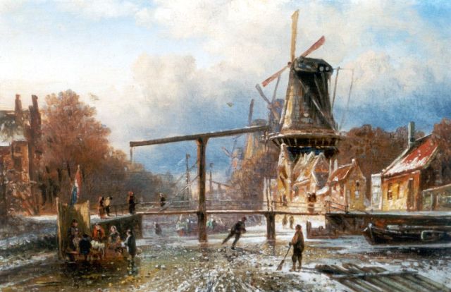 Elias Pieter van Bommel | De Overtoom in Amsterdam, olieverf op paneel, 15,6 x 24,0 cm, gesigneerd verso op etiket en gedateerd 1876