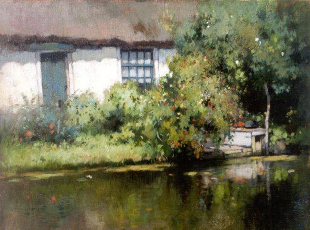Aris Knikker | Boerderij aan het water, olieverf op doek, 35,3 x 45,4 cm, gesigneerd l.o.