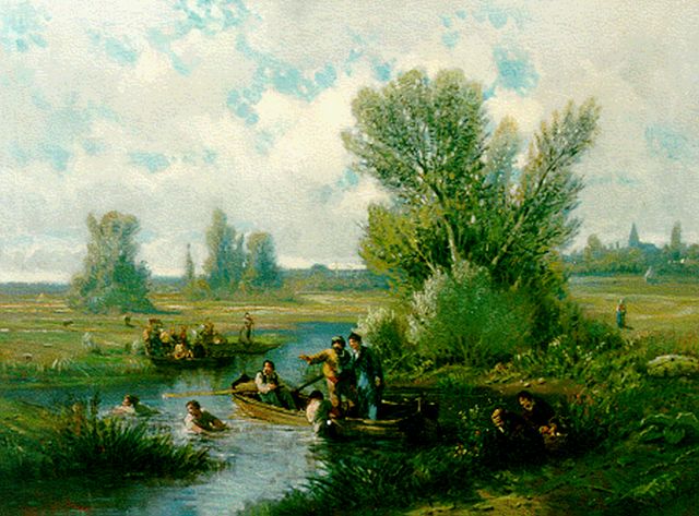 Henri van Wijk | Spelevaren in de polder, olieverf op doek, 48,5 x 65,0 cm, gesigneerd l.o.
