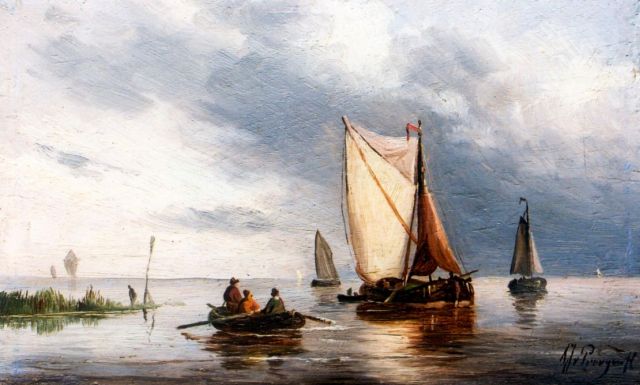 Albert Jurardus van Prooijen | Schepen bij rustig weer, olieverf op paneel, 15,7 x 25,8 cm, gesigneerd r.o