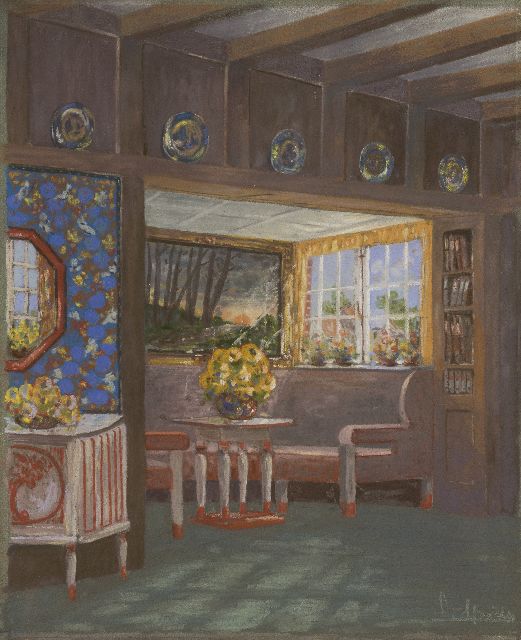 Luciën Spéder | Art Deco interieur, pastel op papier, 60,2 x 49,8 cm, gesigneerd r.o.