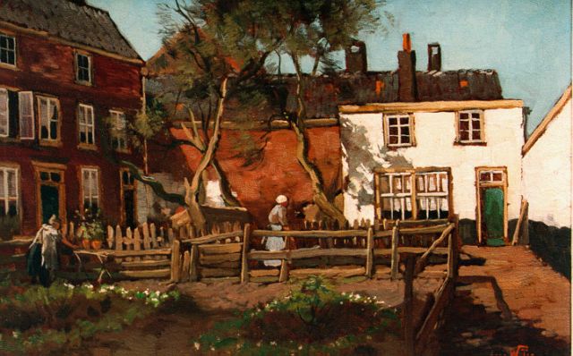 Jacques Witjens | Zonnig dorpsgezichtje, olieverf op doek, 27,3 x 42,8 cm, gesigneerd r.o.