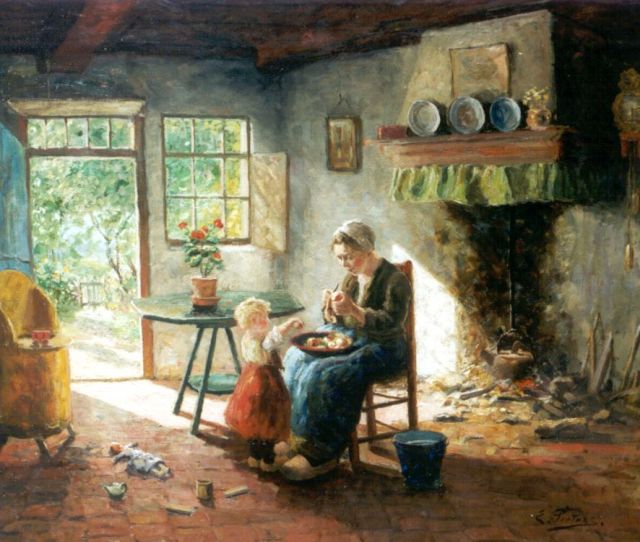 Evert Pieters | Moeders hulp, olieverf op doek, 79,0 x 91,7 cm, gesigneerd r.o.