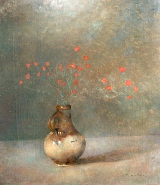 Jan Mankes | Kruikje met dopheide, olieverf op doek, 40,5 x 36,5 cm, gesigneerd r.o. en te dateren 1911