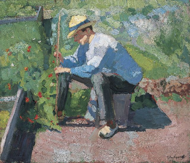 Piet van Wijngaerdt | In de moestuin, olieverf op doek, 65,1 x 75,4 cm, gesigneerd r.o.