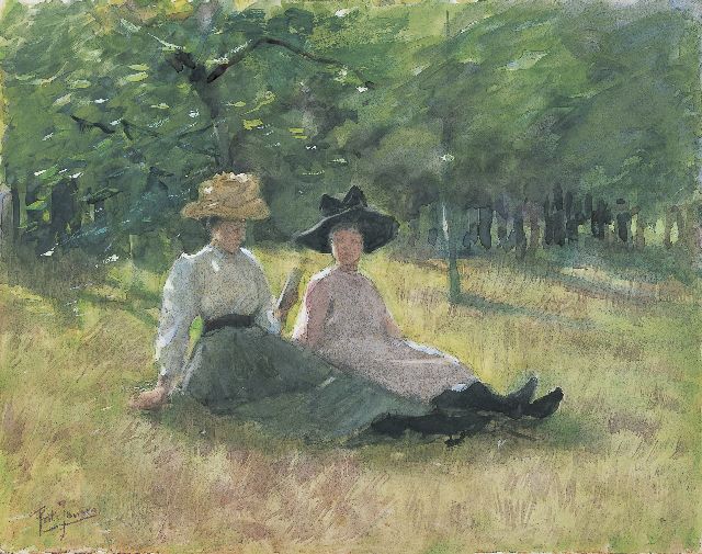 Frits Jansen | Zomermiddag in het bos, aquarel op papier, 22,9 x 29,1 cm, gesigneerd l.o.