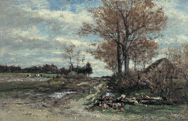 Willem Roelofs | Landschap bij Putte, België, olieverf op doek, 48,0 x 75,3 cm, gesigneerd r.o.
