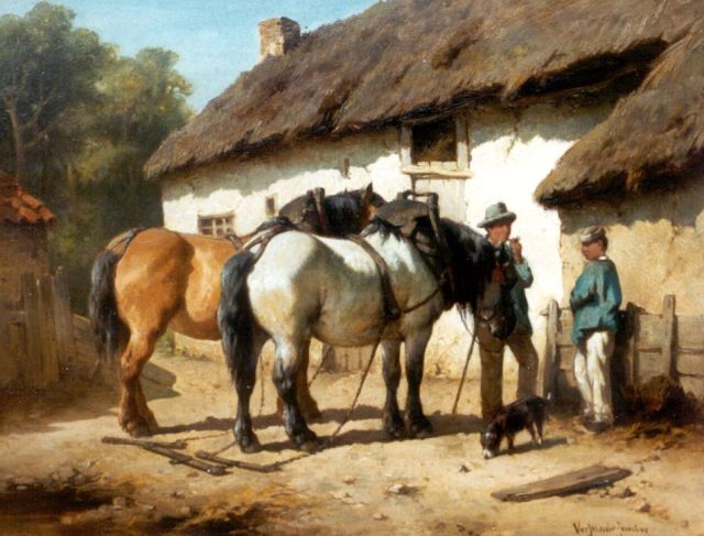 Wouter Verschuur jr. | Achter de boerderij, olieverf op paneel, 23,5 x 30,3 cm, gesigneerd r.o.