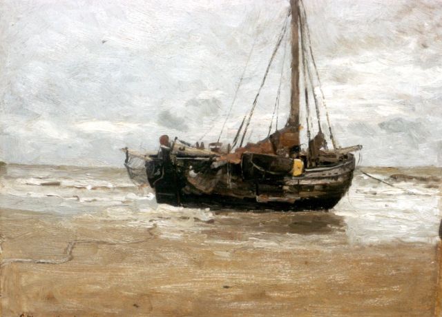 Morgenstjerne Munthe | Op het strand getrokken bomschuit, olieverf op doek op schildersboard, 39,7 x 53,0 cm, gesigneerd l.o. en gedateerd '03
