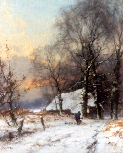 Jan Holtrup | Winternamiddag in de Achterhoek, olieverf op doek, 50,6 x 40,5 cm, gesigneerd l.o. en verso