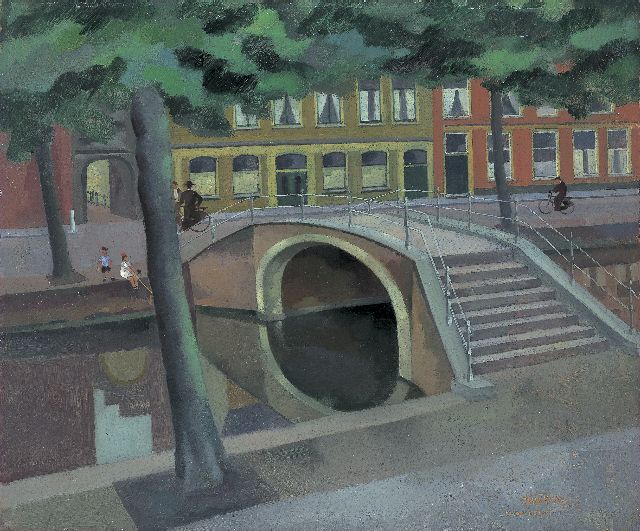 Theo Bitter | Oude Delft, olieverf op schildersboard, 45,5 x 54,3 cm, gesigneerd r.o. en gedateerd '44