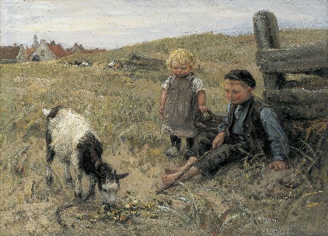 Jan Zoetelief Tromp | Bij het geitje, olieverf op doek, 38,2 x 52,5 cm, gesigneerd r.o.