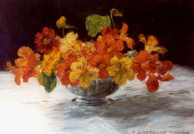 Jan Zoetelief Tromp | Vaasje met Oost-Indische kers, olieverf op doek, 30,0 x 39,8 cm, gesigneerd r.o.