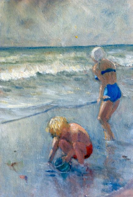 Hal Wichers | Aan zee, olieverf op schildersboard, 30,0 x 20,0 cm, gesigneerd r.o. en gedateerd 1952