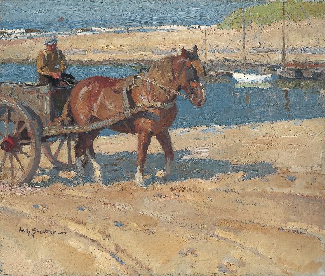 Willy Sluiter | Schelpenkar bij De Uitwatering, Katwijk aan Zee, olieverf op doek, 55,2 x 65,0 cm, gesigneerd l.o.