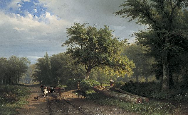 George Andries Roth | Herder met koeien in een boslandschap, olieverf op doek, 61,5 x 100,2 cm, gesigneerd l.o.