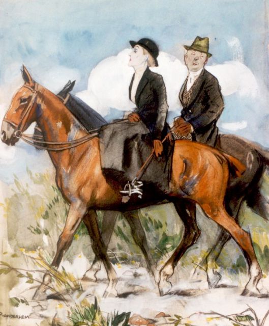 Piet van der Hem | De ochtendrit, zwart krijt, aquarel en gouache op papier, 45,5 x 37,0 cm, gesigneerd l.o.