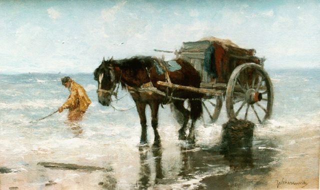 Johan Frederik Cornelis Scherrewitz | Mosselvisser, olieverf op doek, 32,0 x 50,0 cm, gesigneerd r.o.