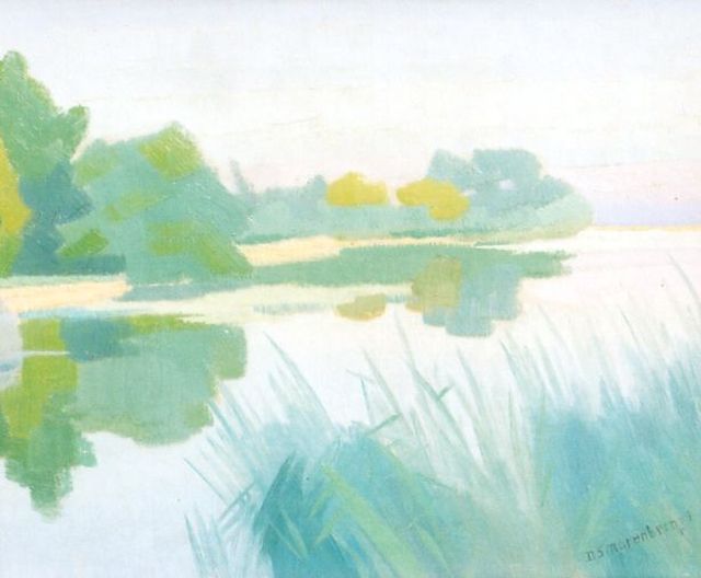 Dirk Smorenberg | Waterlandschap, olieverf op doek, 25,5 x 30,6 cm, gesigneerd r.o. en gedateerd '25