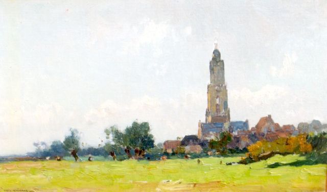 Aris Knikker | Gezicht op Rhenen, olieverf op doek op paneel, 28,2 x 46,1 cm, gesigneerd l.o.