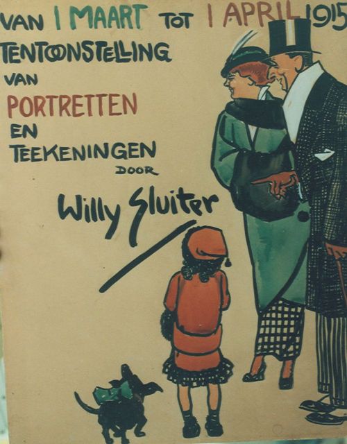 Willy Sluiter | Ontwerp affiche tentoonstelling van portretten en tekeningen, aquarel op papier, 64,0 x 49,0 cm, gesigneerd midden