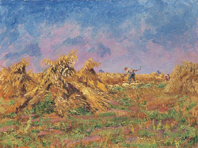 Jan Altink | Oogstende boer, olieverf op doek, 59,9 x 80,2 cm, gesigneerd r.o. en gedateerd '42