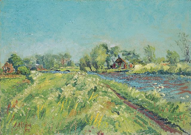 Jan Altink | Het groene Reitdiep, olieverf op doek, 50,0 x 71,0 cm, gesigneerd l.o. en gedateerd '39