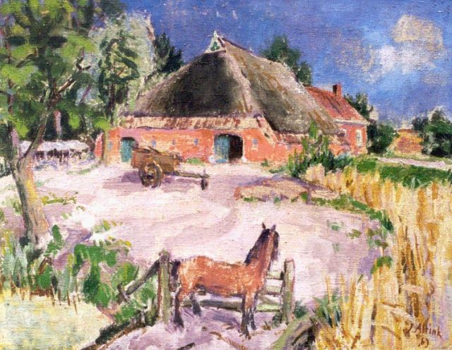 Jan Altink | Boerderij met kar en paard, olieverf op doek, 70,5 x 90,3 cm, gesigneerd r.o. en gedateerd '63