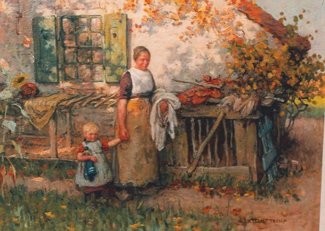 Jan Zoetelief Tromp | Boerin met kind in de tuin, olieverf op doek, 41,5 x 55,4 cm, gesigneerd r.o.