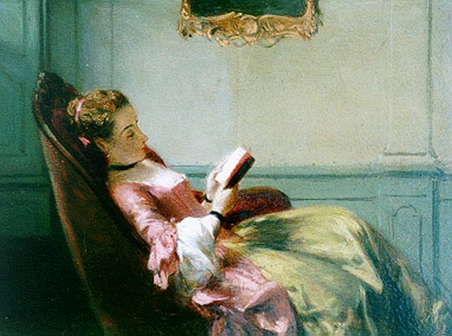 David Bles | Lezende jonge vrouw, olieverf op paneel, 12,5 x 16,5 cm, gesigneerd l.o.