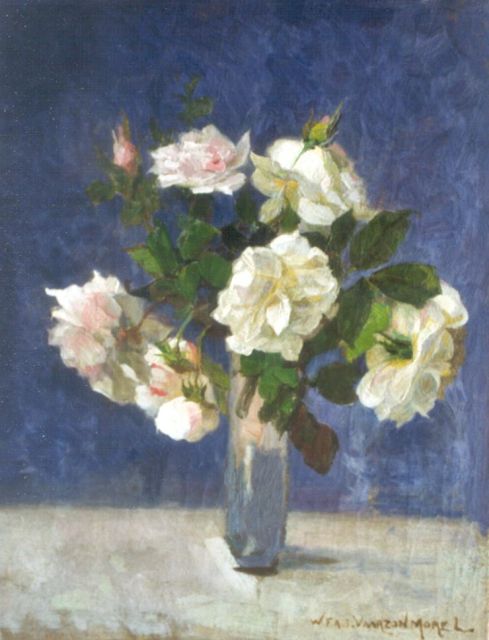 Willem Vaarzon Morel | Rozen in een glazen vaas, olieverf op doek, 35,2 x 27,2 cm, gesigneerd r.o.