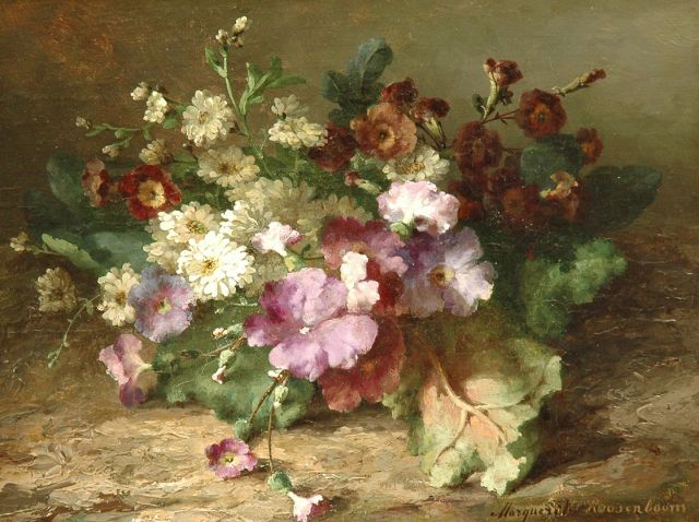 Margaretha Roosenboom | Bloemstilleven, olieverf op papier op paneel, 25,0 x 33,1 cm, gesigneerd r.o.