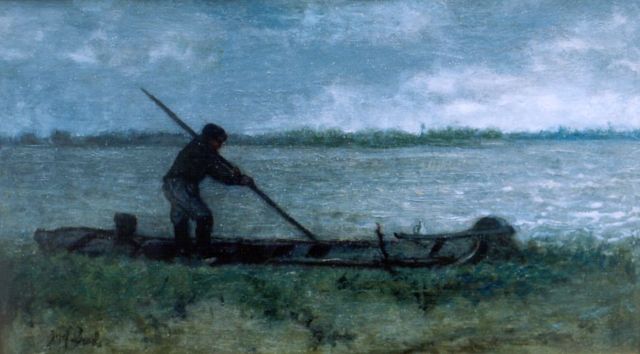 Jozef Israëls | De zandschuit, olieverf op paneel, 25,6 x 42,8 cm, gesigneerd l.o.