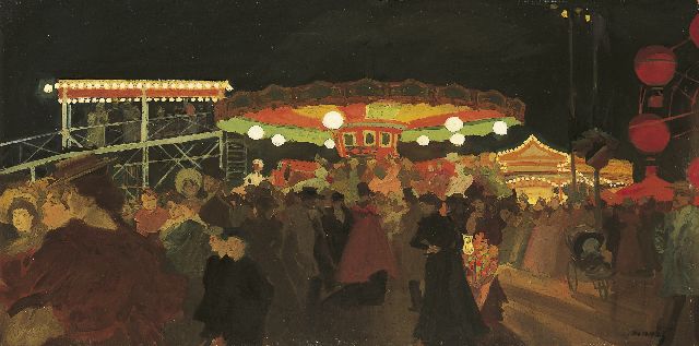 Tony Minartz | Kermisfeest, olieverf op schildersboard, 40,2 x 79,7 cm, gesigneerd r.o.