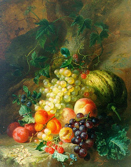 Hendrik Jan Hein | Fruitstilleven, olieverf op paneel, 53,1 x 42,4 cm, gesigneerd r.o.