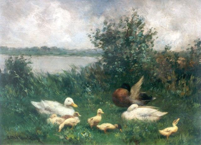 Artz C.D.L.  | Eenden aan de waterkant, olieverf op paneel 18,0 x 24,1 cm, gesigneerd l.o.