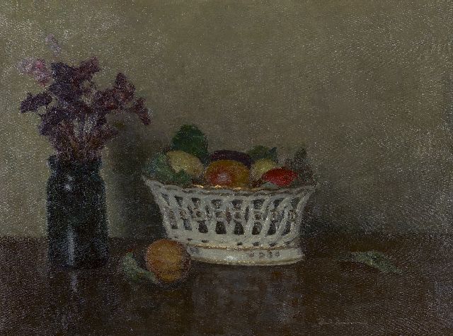 Paul Arntzenius | Stilleven met vruchtenmand, olieverf op doek, 45,0 x 60,0 cm, gesigneerd r.o. en gedateerd op spieraam 1955