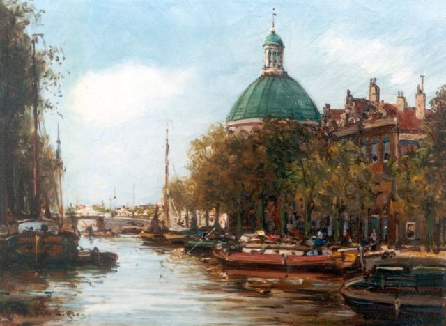 Anton Dirckx | Gezicht op de Lutherse kerk te Amsterdam, olieverf op doek, 18,4 x 24,2 cm, gesigneerd l.o.