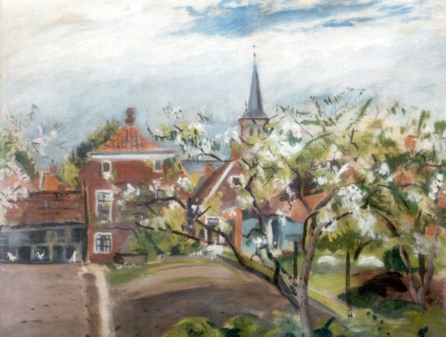 Johan Bakker | Binnentuinen Pastorieweg in Warffum, olieverf op doek, 50,0 x 60,3 cm