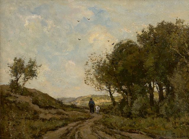 Théophile de Bock | Geitenhoeder op een duinpad, olieverf op doek, 42,8 x 58,0 cm, gesigneerd r.o.